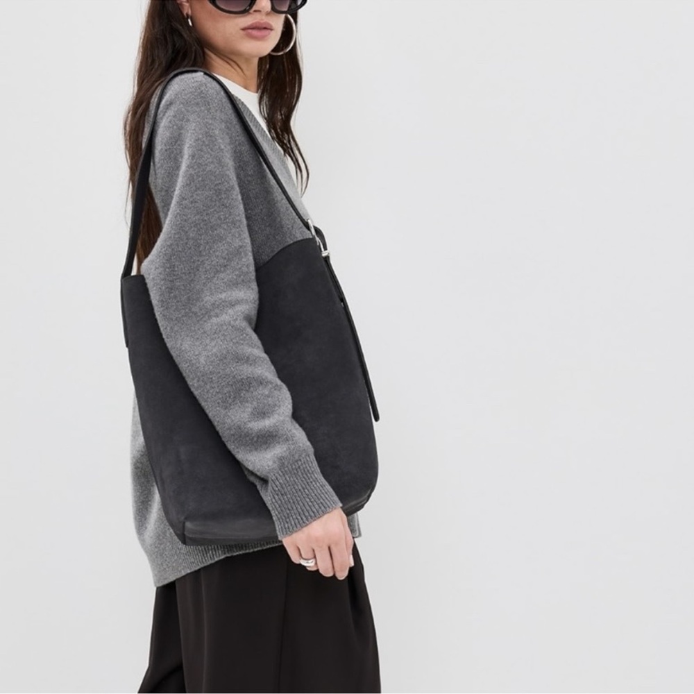BNWT Madewell Grey Sleek Charcoal Suede Essential Bucket Tote Bag